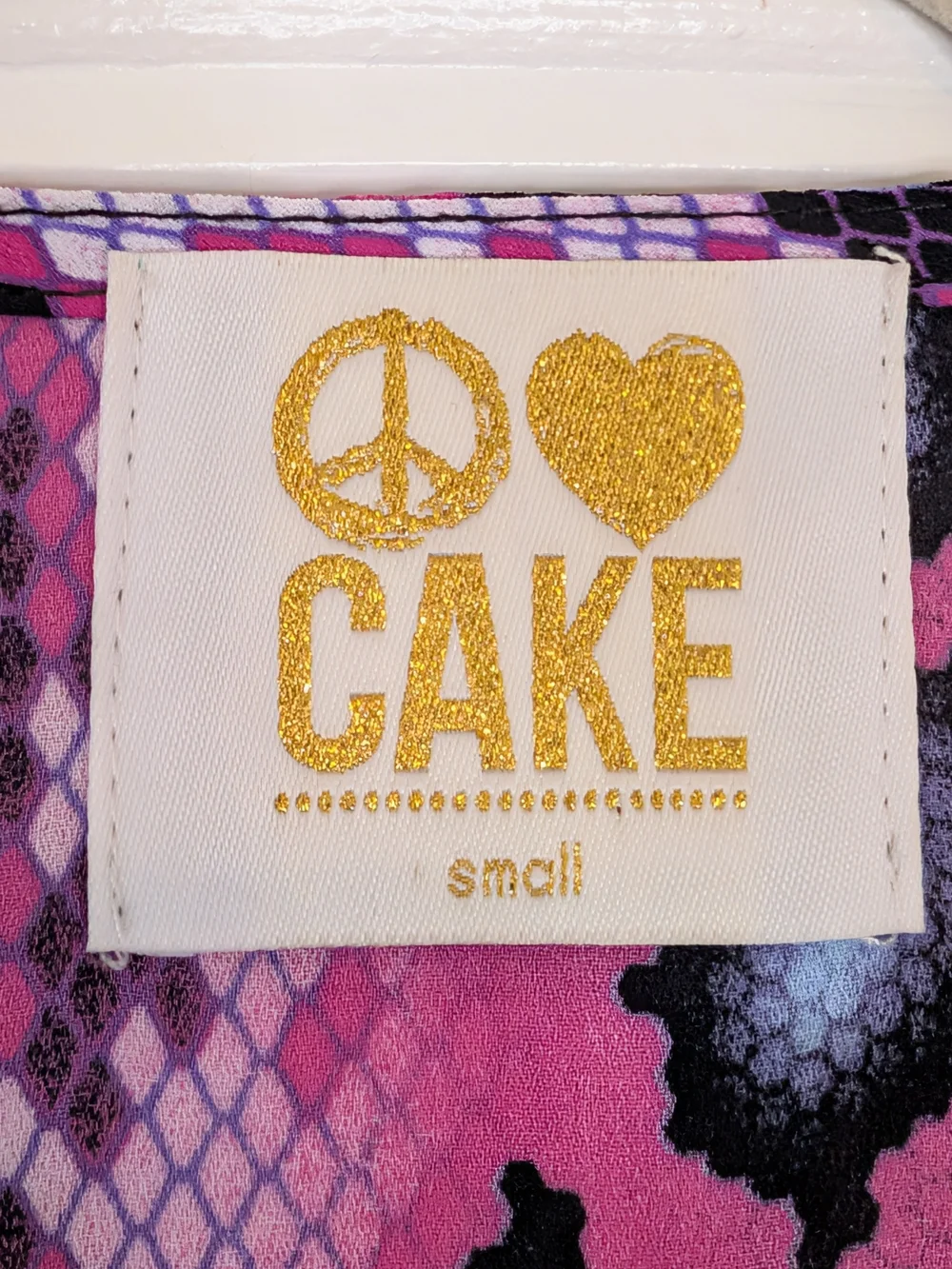 Peace Love Cake Bold Snake Print Patterned Tie Front Blouse Flared Sleeves